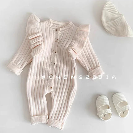0-24M Newborn Baby Girl Autumn Winter Romper Long Sleeve O-Neck Knitting Jumpsuit Newborn Baby Knitted Purple Ruffled Clothing