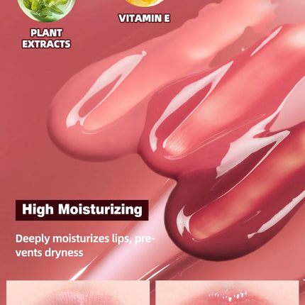 QIBEST Mirror Pearl Lipgloss Long Lasting Moisturizing Lipstick Shine Glitter Lip Glaze Non Stick Cup Jelly Pout Lip Tint Makeup