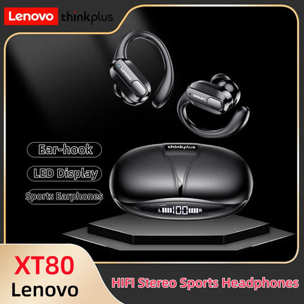 Lenovo XT80 Earhooks Sports Bluetooth Wireless Headsets with Mic,LED Power Display,ENC,Hifi Stereo Sound Gaming Headset OWS