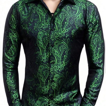 Men's Brand New Silk Top with Regular Slim Fit, Ordinary Lapel, 3D Printed with Artistic Patterns, Fashionable and Comfortable,