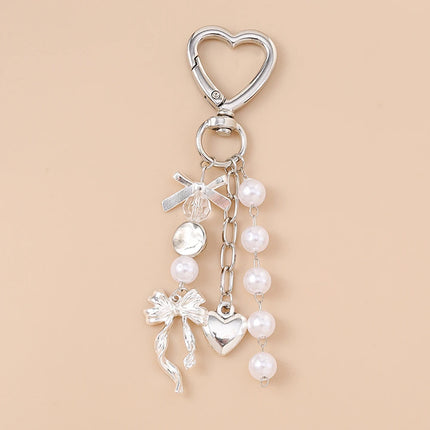 Aihua Cute Y2K Metal Shell Love Heart Key Chain Pearl Key Ring for Women Girl Handbag Pendants DIY Handmade Jewelry Accessories