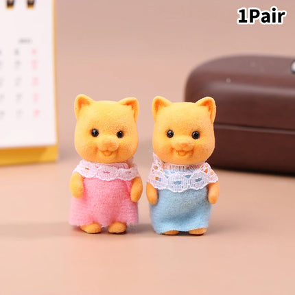 Simulation Forest Animal Family Rabbit Cat Tiger Chick Figures Cartoon Ornament Doll Collectible Toys For Children Gifts