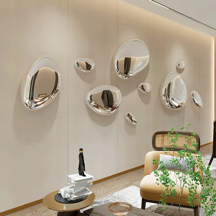 Creative Imitation Stainless Steel Pebble Wall Water Droplet Decor Artwork Hotel Light Luxury Pendants Living Room Wall Decor