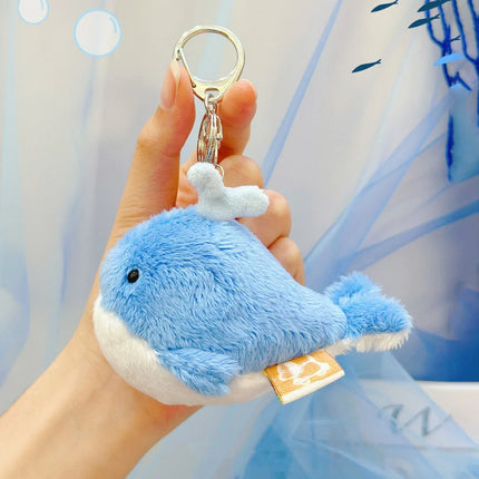 Soft Ocean Animal Plush Keychain Small Turtle Kawaii Fluffy Whale Keyring PP Cotton Octopus Press Sound Pendant Birthday Gift