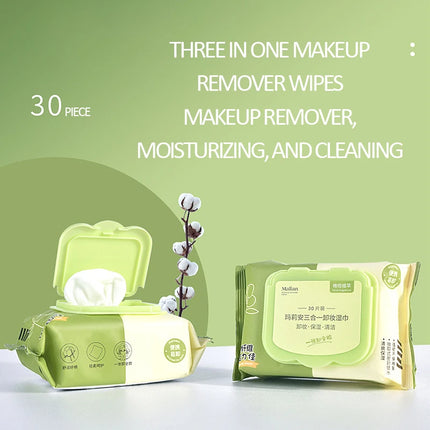 Olive plant extract makeup remover wet wipes with sufficient water for cleaning and moisturizing, 30 puffs