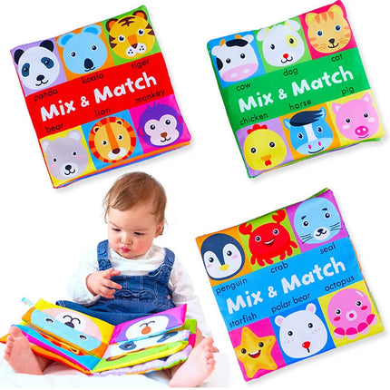 Baby Soft Crinkle Cloth Book Cartoon Face Animal Matching Toy For Toddlers Early Education Cloth Book For Newborn Toddlers