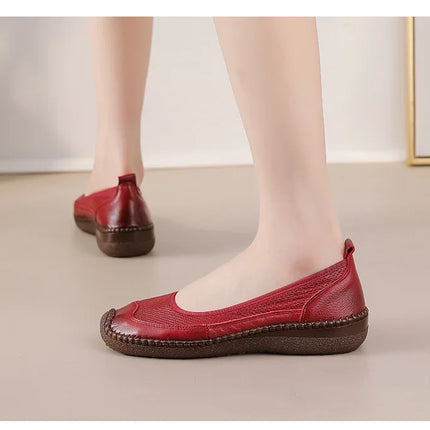 New Real Leather Perforated Ballet Flats Women's Massage Insole Slip On Moccasins Woman Hollow Loafer Casual Daily Shopping Shoe