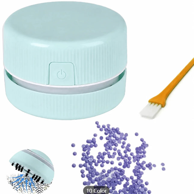 Mini Desk Vacuum Cleaner, Portable Desktop Cleaner for Crumbs/Paper/Eraser Debris, Battery-Powered with Brush, Cute Macaron Color