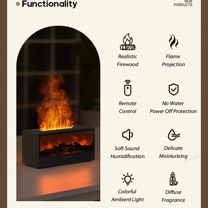 Creative Fireplace Aroma Diffuser Flame Air Humidifier Colorful Lights w/ Remote for Home Office Holiday Gifts/Essential oil set