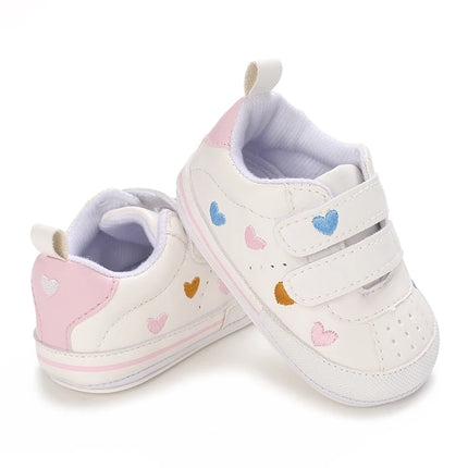 White Baby Shoes Girls Lovely Heart Embroidery Casual Sneakers Non-slip Infant Kids Christening