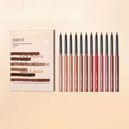 12-Piece Lip Liner Set - Long-Lasting, Waterproof, Nude Shades with Plant Squalane - Perfect Valentine's Day Gift for Her, Moist