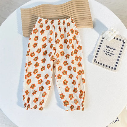 Kids Trousers Baby Summer Korean Bottoms Girls Cartoon Muslin Bloomer Children Casual Elastic Waist Playwear Fashion Clothing
