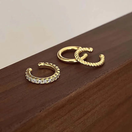 3Pcs/Set Fashion Gold Color Crystal Clip Earrings for Women Girls Minimalist Metal C-shaped Fake Piercing Ear Cuff  Ear Jewelry