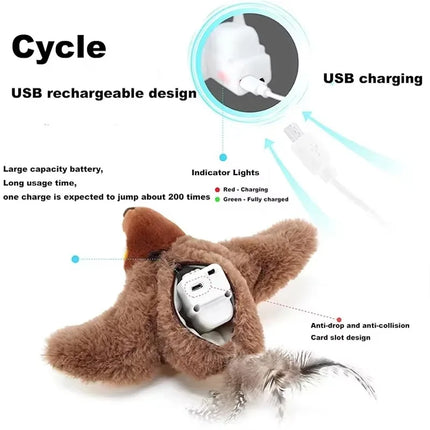 Touch Activated Toy Pet Hot Simulated Vocalize Plush Bird Cat Toy Interactive Dog Rechargeable Chirping Flapping Bird (no Flying)