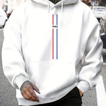 Men's Autumn/Winter Casual Fashion Loose Hoodie Paris Letter Pattern Printed Long Sleeve Warm Hoodie