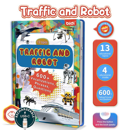 English Sound Book Traffic&Robot Montessori Education Interactive Word Teaching Learning Machine Talking E-Book for Children Boy