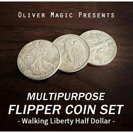 Multipurpose Flipper Coin Set (Walking Liberty Half Dollar) By Oliver Magic Coin Set Close Up Magic Tricks Magician Illusions