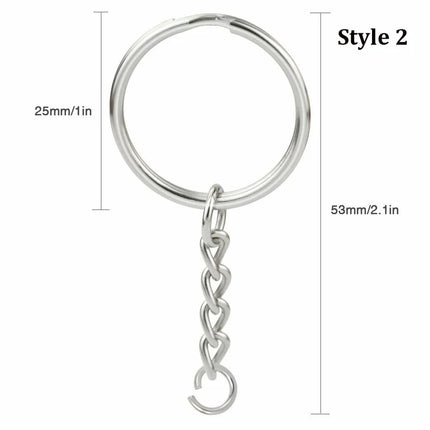 Silver Metal Blank Keyring Keychain with Ring Link Long Round Split Keychain Keyrings Chains Stainless Steel Key Rings Holder