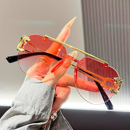 Frameless Beveled Sunglasses Frog Eyes Gradient Color UV Protection Oversized Sun Glasses
