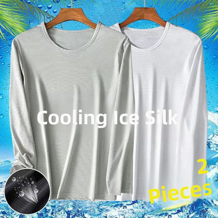 Ice Silk Long Sleeve T-Shirt Men's Thin Mesh Breathable Sun Protection Quick Dry Worksite Outdoor Air Conditioning Base Shirt