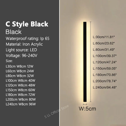 Modern Waterproof outdoor Long Strip LED wall lamps IP65 Iron Wall Light Garden porch Sconce Lights 110V 220V wall washer