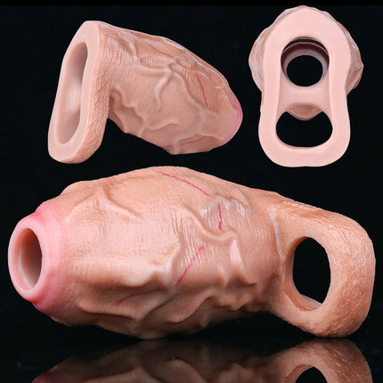 SXXY 2 Colors Silicone Realistic Deep Veins Open Head Penis Sleeve For Men Delay Ejaculation Soft Inner Thread Cock Ring Dick Sh