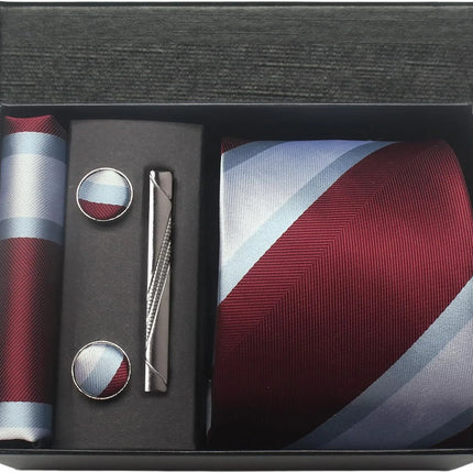 Classic 100% Silk Men's Ties In Gift box 8cm Plaid Dot Striped Business Necktie Handkerchief Cufflinks Wedding Party Tie Set