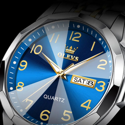 OLEVS Original Luxury Brand Watch for Men Waterproof Silver Stainless Steel Classic Casual Quartz Wristwatch Date Week Man Gift