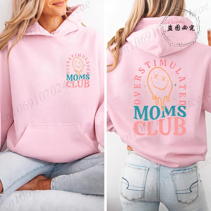Overstimulated Moms Club Hoodies for Women,Mama Birthday Women's Sweatshirts Clothing,Funny Mama Hooded Hoodies,Mother Gifts
