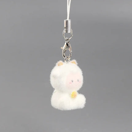 Flocking Animal Dog Cat Pendant Cute Keychain Keyring Bag Earphone Car Keychain Decor Keychains Accessories Phone Chain Lanyard