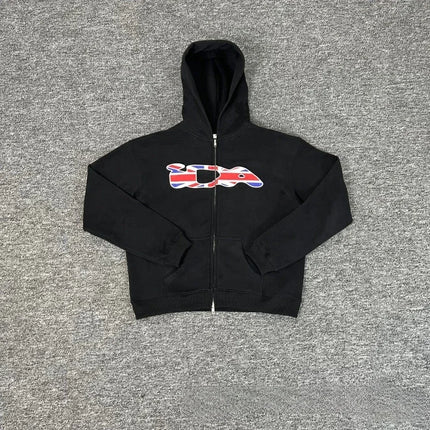 2025European and American Fashion New Trend Letter Print Fleece Loose Casual Zipper Unisex Hooded Sweatshirt Jacket