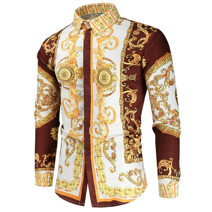 2023 New Men's 3D Digital Print Fashion Slim Fit Long Sleeve Shirt Smooths Your Silhouette Cross-Border Wholesale