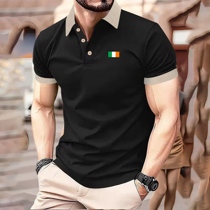 Parisian print short-sleeved polo shirt for men's casual style, multi-functional lapel shirt, summer street men's casual breatha