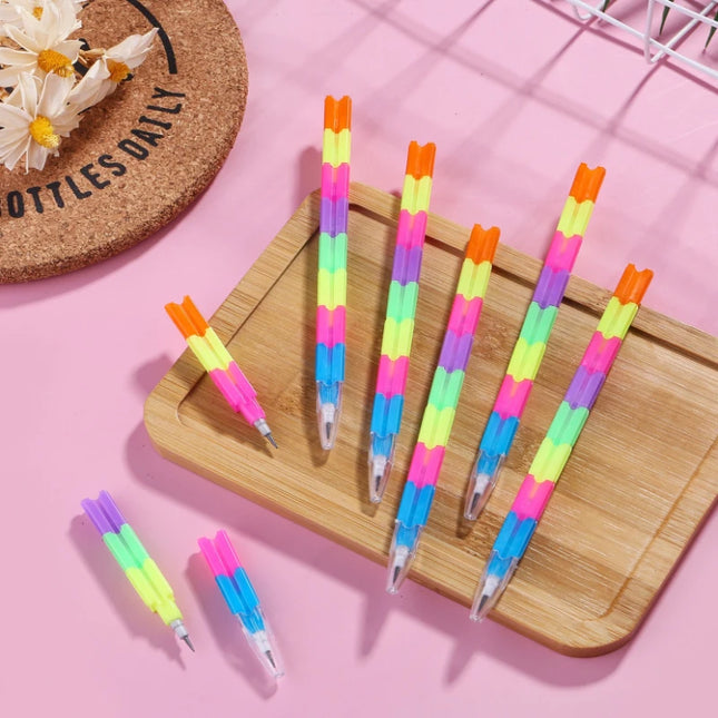 Gift Creative Rainbow Multifunctional Building Block Transforming and Deformable 8-Section Pencil Student Prize Stationery Wholesale