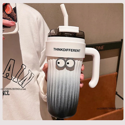860ML Coffee Cup Outdoor Thermo Water Bottle With Straw Stainless Steel Tumbler Car Thermal Mug Keeps Cold and Heat Vacuum Flask