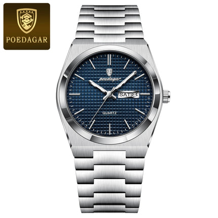 POEDAGAR Luxury Original Men's Watch Waterproof Stainless Steel Luminous Men's Wristwatch Date Week Quartz Fashion Watches For Men