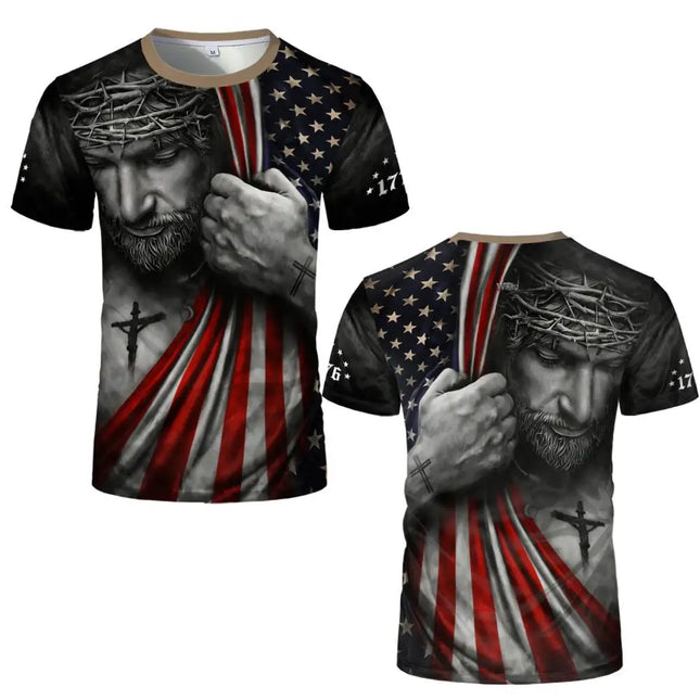 Retro American Flag Style 3D Print T-shirt Summer Eagle Heart Graphic Tee Street Unisex Sports Casual Breathable Short Sleeve