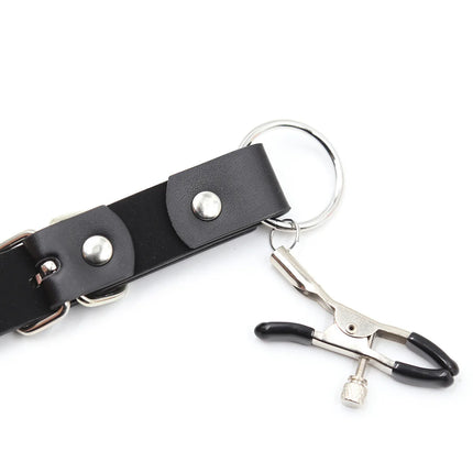 Labia Spreader Strap with Clamp Clip Onto Clitoris Spread Pussy Open Vagina Stimulator BDSM Bondage Nipple Sucker Sex Toys Slave