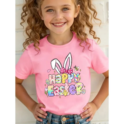 Pure Cotton Children's T-shirt 2026 Summer New Easter Themed Cartoon Printed Casual Parent-child Outfit for Boys and Girls