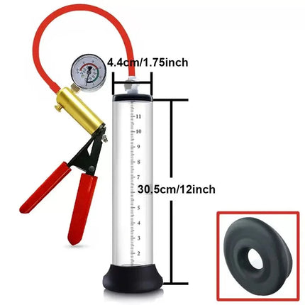 Manual Penis Vacuum Pump with Gauge, Acrylic Male Enlargement Extender Trainer, Masturbation Pump Adult Sex Toy Set for Men