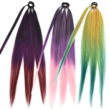 Boxing Braids Ponytail Extensions Synthetic Wrap Around Ponytail With Rubber Band Hair Ring DIY 26 Inch Ombre Black Brown Grey