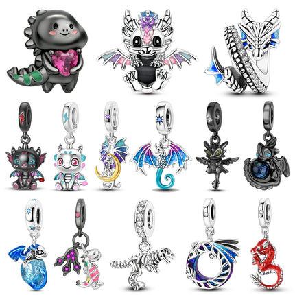Hot Sale 925 Sterling Silver Sparkling Curled Dragon Charm Fits Bracelet Beautiful Jewelry Accessories Gifts