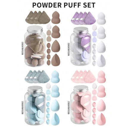 15pcs Mini Honey Pot Style Cosmetic Sponge Set - 4 Large Beauty Blenders, 4 Fan-Shaped Powder Puffs, 4 Mini Beauty Blenders, And