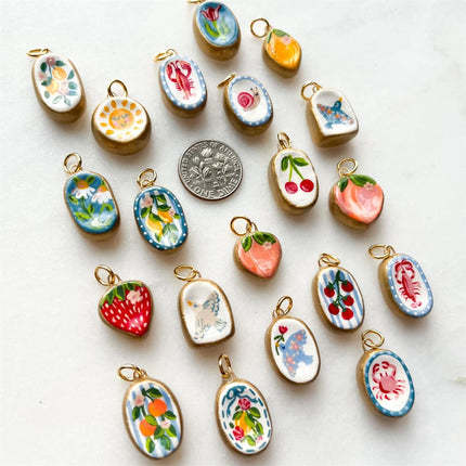 New Cartoon Series Strawberry Charm DIY Oil Drip Painting Colorful Charm Necklace