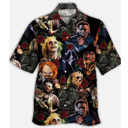 Halloween Hawaiian Shirts Chucky Michael Myers 3d Print Shirts Men Women Fashion Social Beach Shirt Casual Blouses Street Camisa