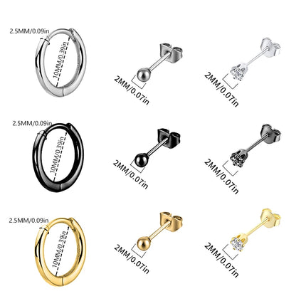 Stainless Steel CZ Crystal Ear Studs Black Silver Color Earrings Stone Surgical Steel Cubic Zirconia Helix Women Accessories