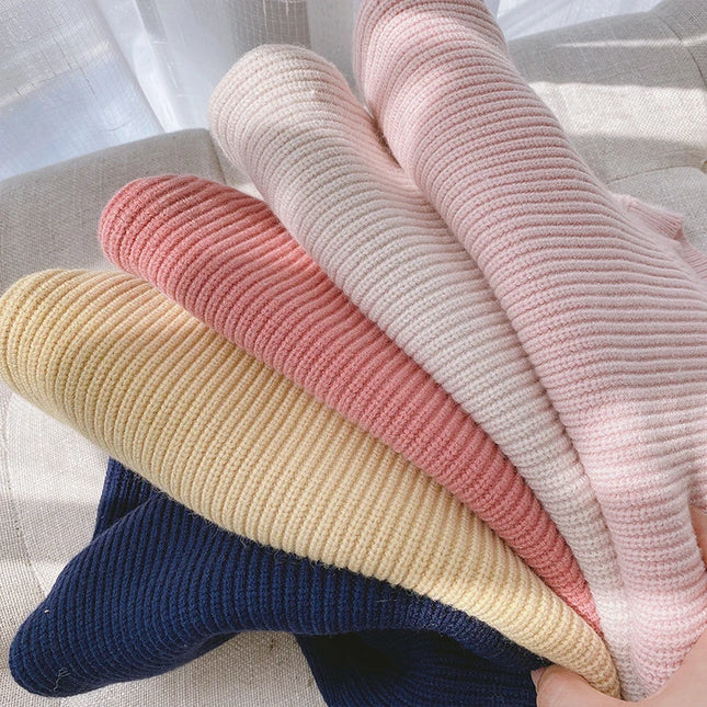 Girls' Knitted Sweater - Autumn Winter Warm Loose Fit Pullover for Toddlers, Candy Color Casual Top Baby Girl Winter Clothes