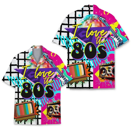 Vintage Back To The 80s Letter Print Hawaiian Shirt for Men Summer Short Sleeve Daily Wear Beach Shirts Men's Aloha Shirt