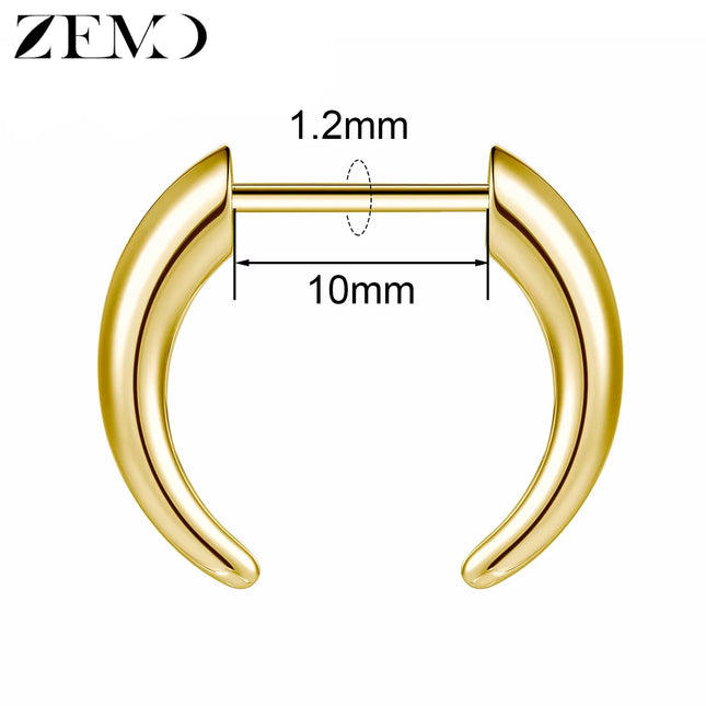 ZEMO 1 Piece 16G Horn Nose Ring Stainless Steel Threadless Septum Ring Spike Ox Horn Ear Helix Nostril Piercing Jewelry 8MM/10MM