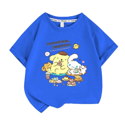 Sanrio Summer Baby Girls 100% Cotton Clothes Kid Children Boys Pompompurin Printed T-shirts Cartoon Short Sleeve Top Outfits